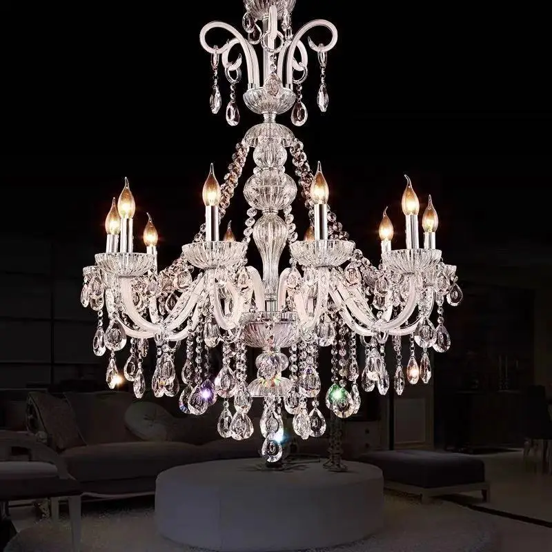 

European-Style Long Crystal Chandelier for Living Room Ceiling Hotel Villa Hollow Duplex Staircase Decorative Lighting