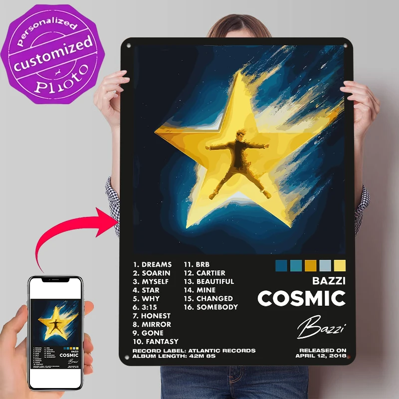 Bazzi Cosmic Album Cover Art Poster Customized Vintage Metal Signs Wall Art Retro Tin Plaque for Decoration Home Bathroom Decor