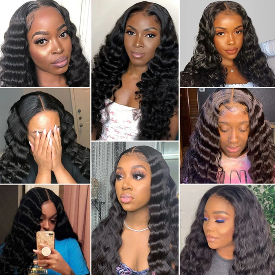 Loose Deep Wave Lace Front Perucas para mulheres negras, pré arrancadas, sintéticas, transparentes, longas, encaracoladas, uso diário de festa