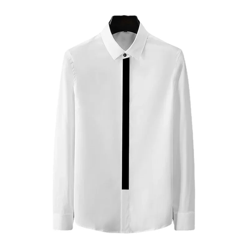 

New Men's Long Sleeve Shirt Youth Korean Fit Creative Shirt Casual Solid Color Shirt Issued by Online Shop