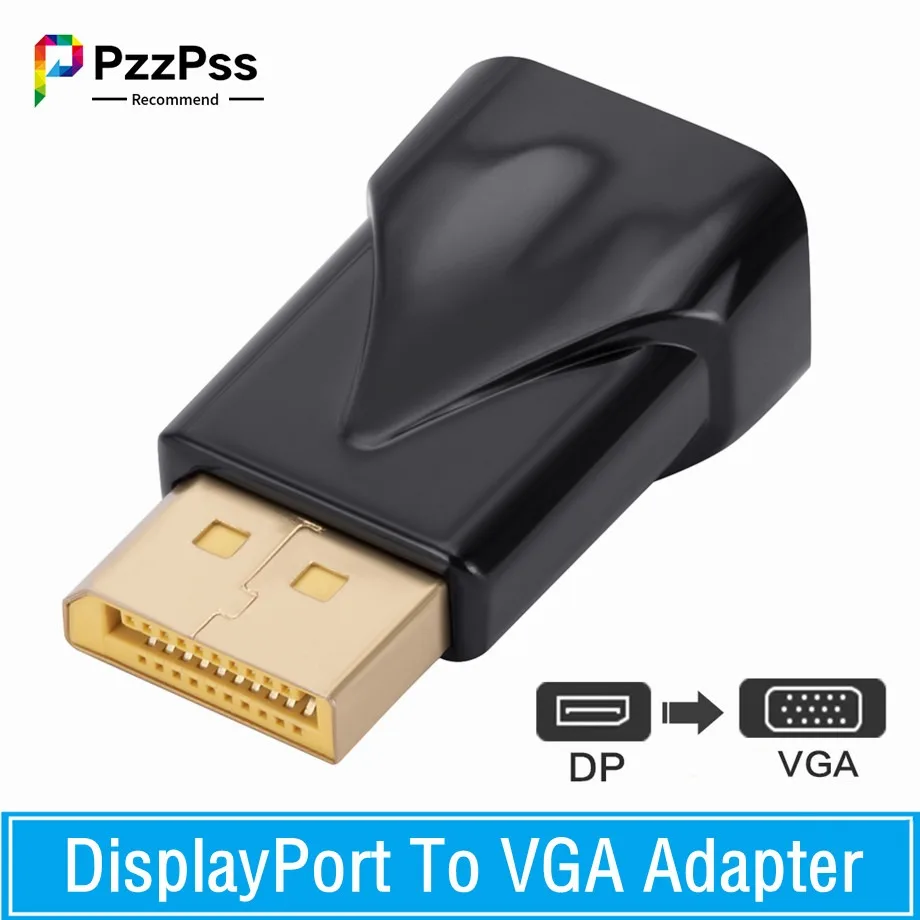 PzzPss DisplayPort To VGA Adapter 1080P Display Port DP Male to VGA Female Converter For PC Projector DVD TV Laptop Monitor