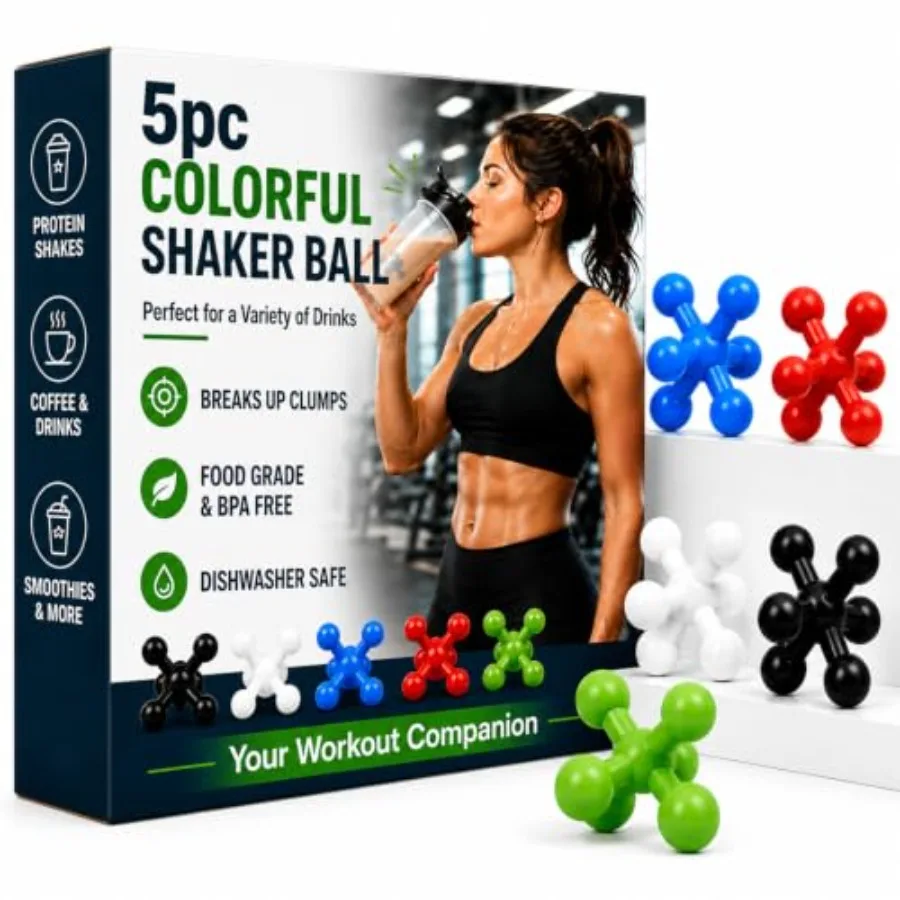 Shaker Balls for Protein Shakes, 5 Pack, BPA-Free Plastic 2.15 Inch Dishwasher Safe Mixer Balls for Shaker Bottles, Smoother Mi
