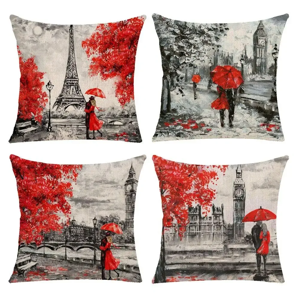 Romantic Paris red lover linen pillowcase sofa cushion cover home improvement can be customized for you 40x40 50x50 60x60 45x45