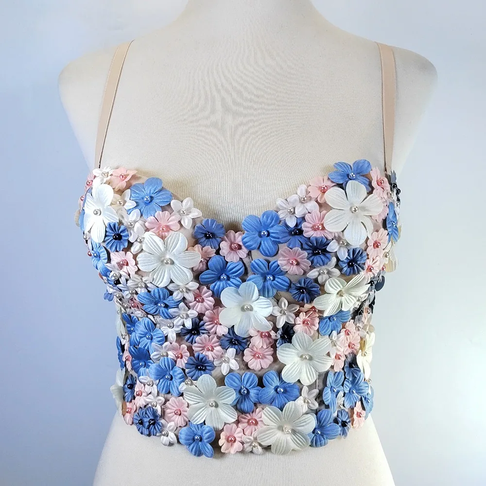 IRENE TINNIE FashionThree-Dimensional Floral Corselets Women's Bachelorette Bustier Bra Cropped Top Wedding Bralette Summer Vest