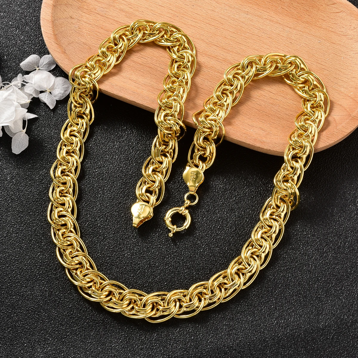 Wide Loop Gold Copper Necklace Large Interwoven Chino Link Chain Necklace Oversized Neck Jewelry Trendy Style New Arrival