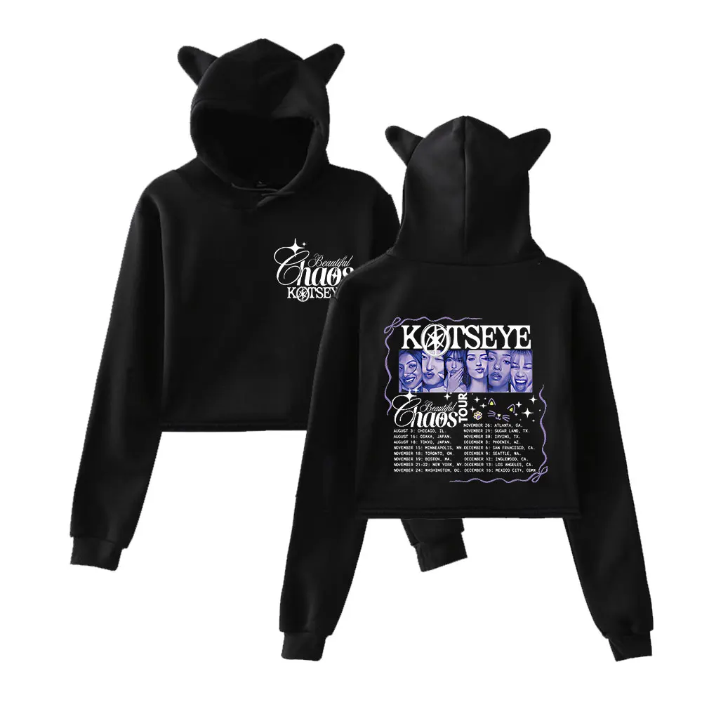 

Katseye Beautiful Chaos Tour 2025 Merch толстовки с капюшоном для девочек укороченный пуловер с кошачьими ушками повседневная одежда