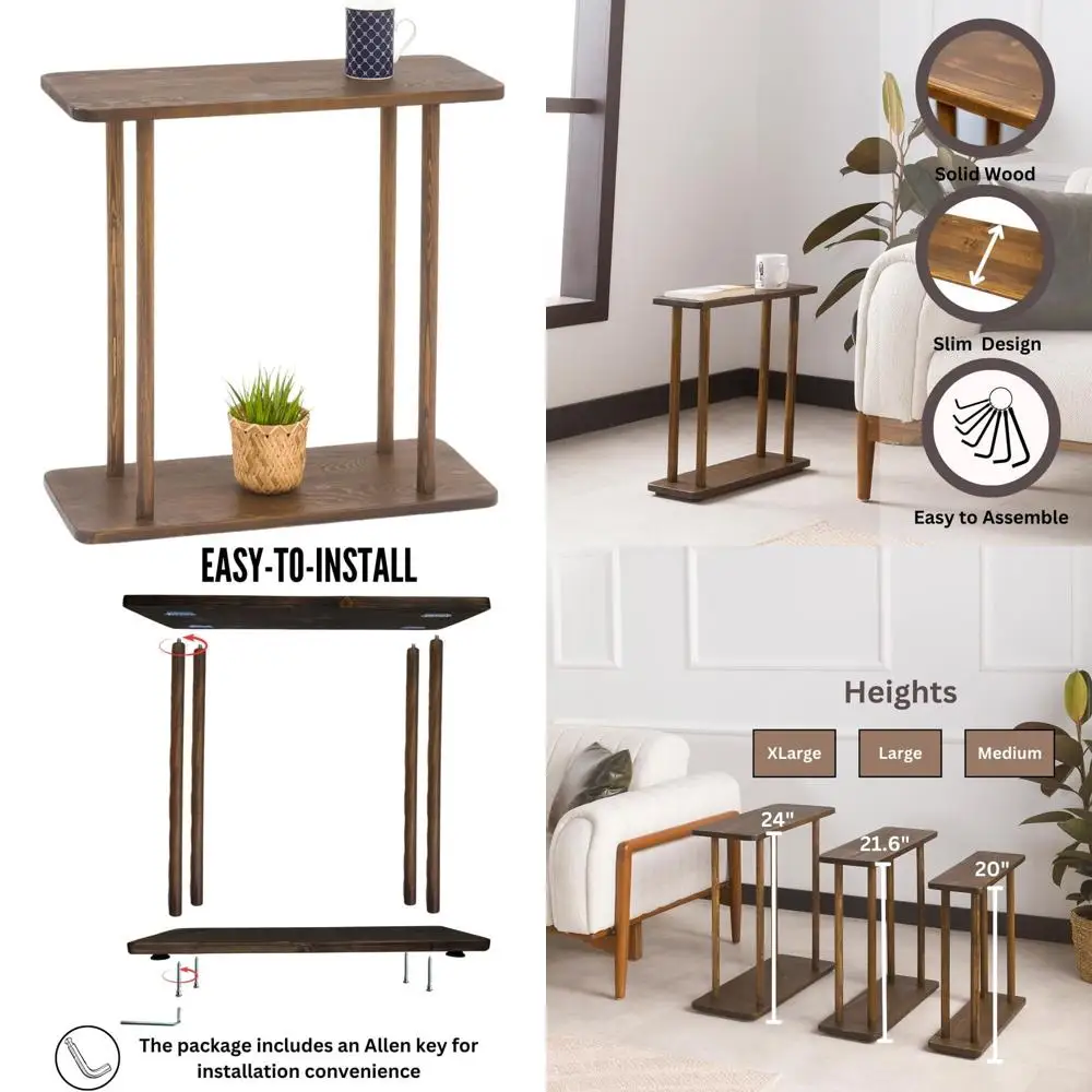 

Тонкий прикроватный столик из сосны, отделка темным орехом, компактная прикроватная тумбочка