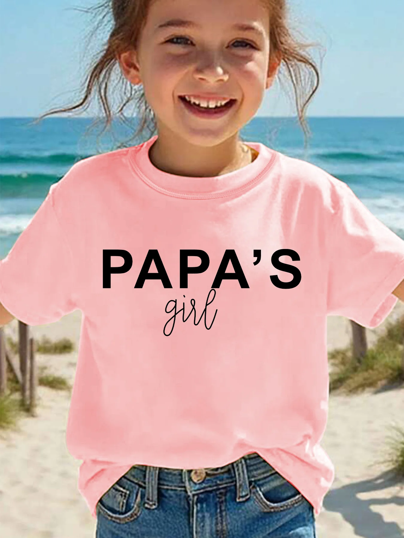 Summer Fashion Children's T-shirt Papa's Girl Letter Element Printed Casual Versatile Round Neck Top Trendy Street Short Sleeve