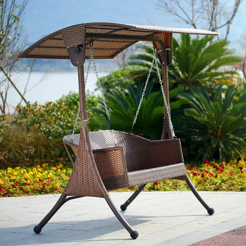 Foldable Metal Courtyard Swing Indoor Glider Courtyard Double Swing Seat Double Wicker Swing Chair