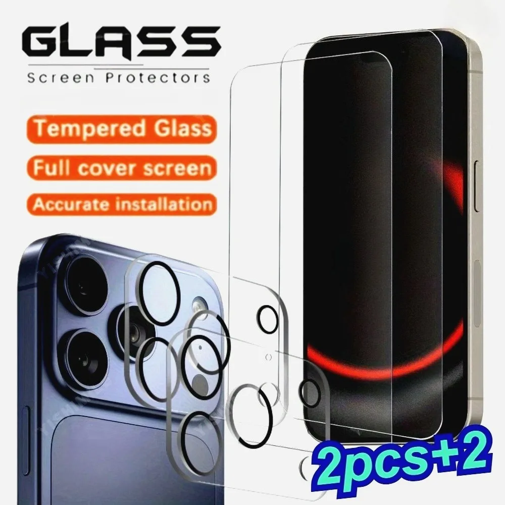 

2 шт. ультра прозрачная защитная пленка для экрана для iPhone 17 16 15 14 Pro Max Air 16e 11 12 13 Pro 16 15 14 Plus с 2 шт. стеклом для объектива камеры