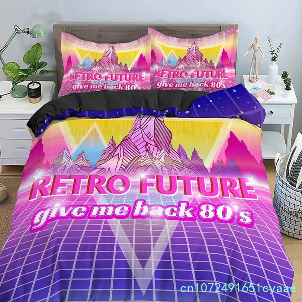 Retro Duvet Cover Set Vintage Give Me Back 80s Pattern Bedding Set Microfiber Queen King Size Quilt Cover 2/3Pcs For Teens Adult
