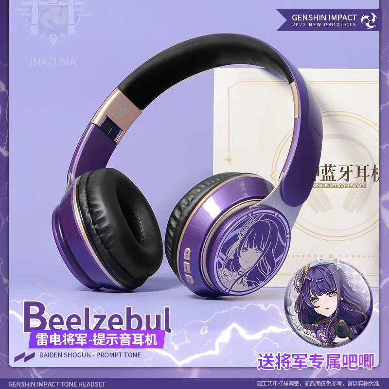 

Anime Genshin Impact Raiden Shogun Beelzebul Fashion Wireless Bluetooth Headset Comfortable Stereo Fold Headphones Cosplay Gift