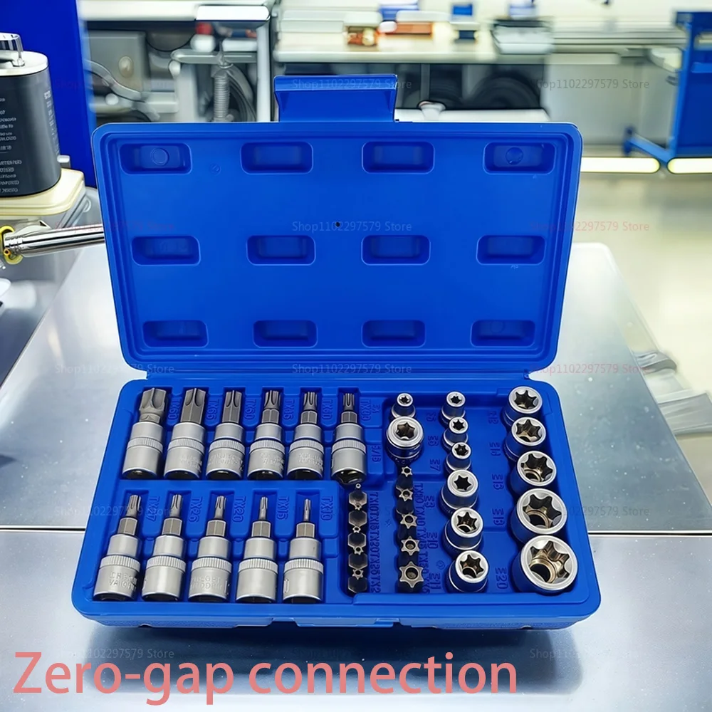 34-Piece 3/8 and 5/16 Inch Drive Socket Set with Torx and External Star Bits with Carrying Case for Automotive and Home Repairs