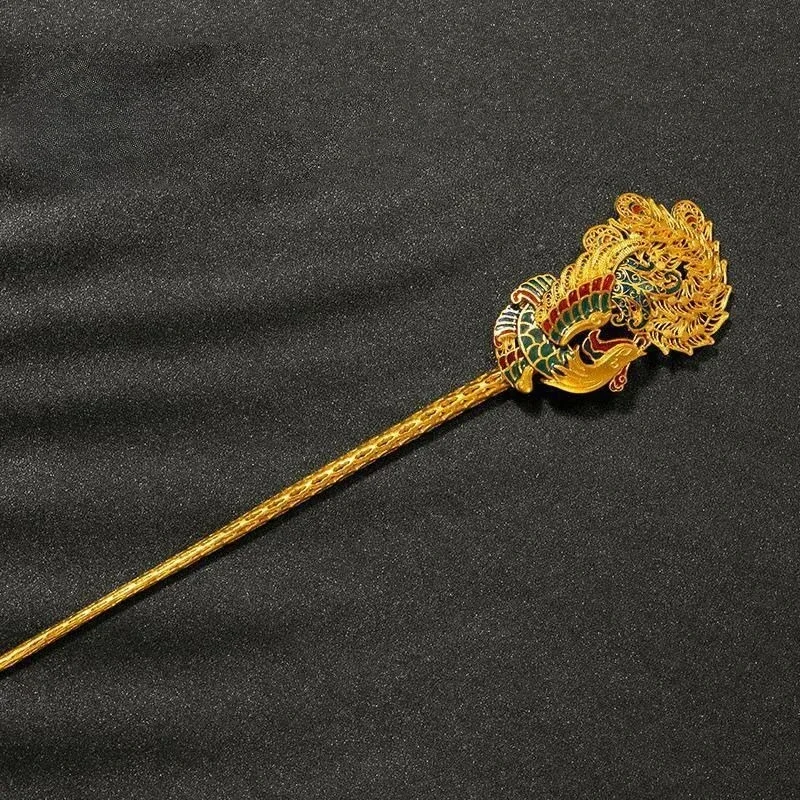 Foot silver phoenix ancient flower silk burnt blue phoenix hairpin ancient hairpin