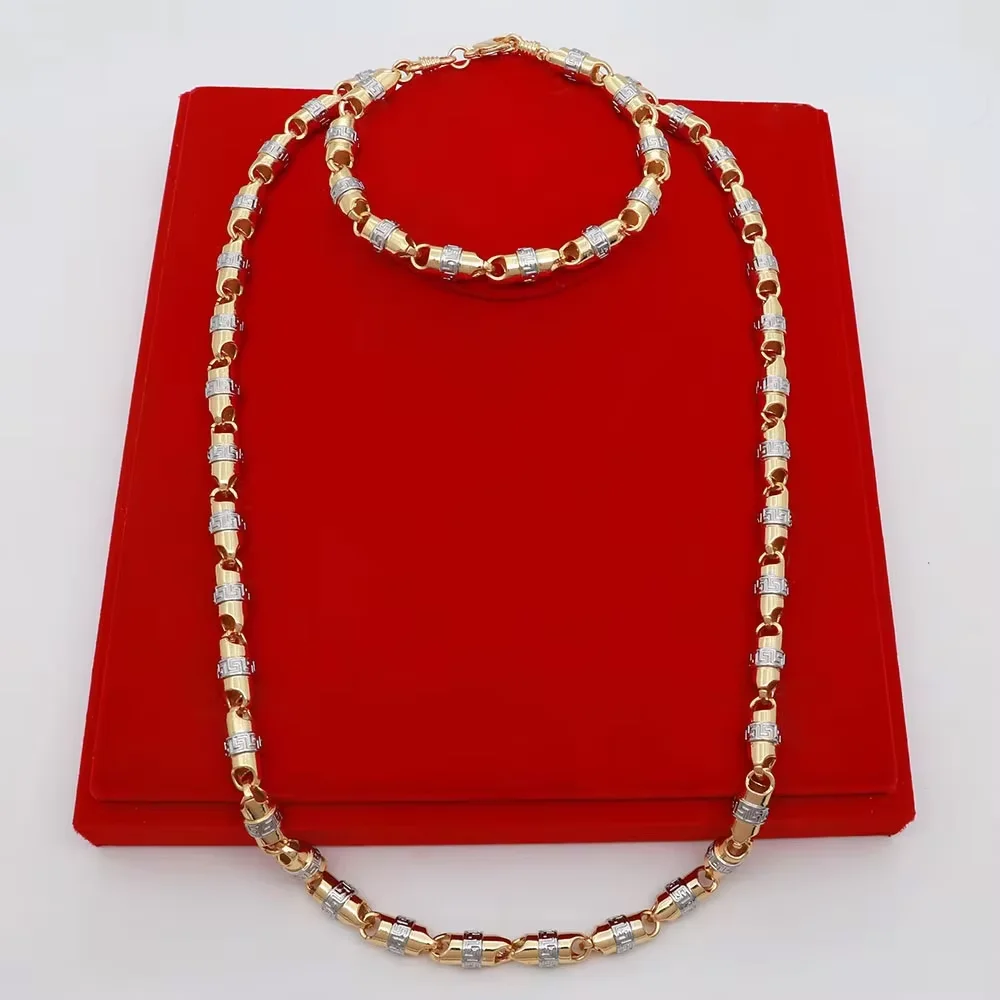 Hip Hop Fashion Necklace 60cm/24in Neck Chain For Woman Men Two Tone Necklace And Bracelet 2025 Durable Hypoallergenic Gift