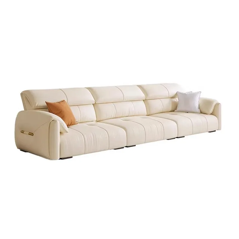 

Light luxury leather sofa simple modern living room small apartment elephant ear sofa cream style