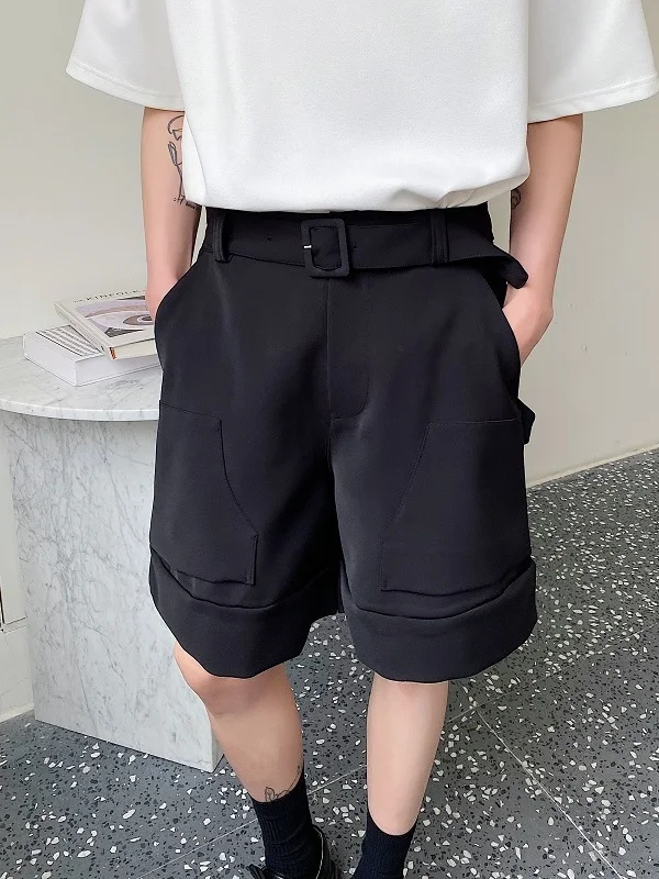 

Летние повседневные широкие шорты-бриджи с поясом в корейском стиле, рабочая одежда, средняя посадка, хлопок, свободный крой, молодежная мода