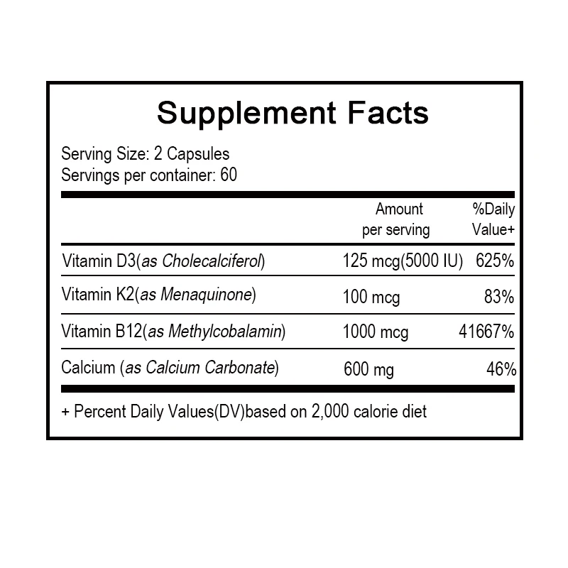 Suplemen kalsium 4-in-1 untuk pria dan wanita, kompleks tulang dan jantung dengan Vitamin D3 K2, suplemen kalsium + Vitamin kalsium