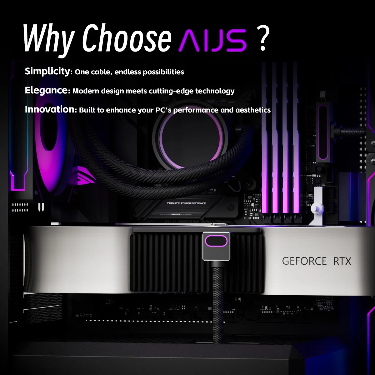 AIJS GPU16PIN 모듈형 케이블, 12VHPWR ARGB(5V 3핀 포함),18AWG 90 °   직각 수컷-수컷 디자인, 5090 / 3070은 적용되지 않습니다.