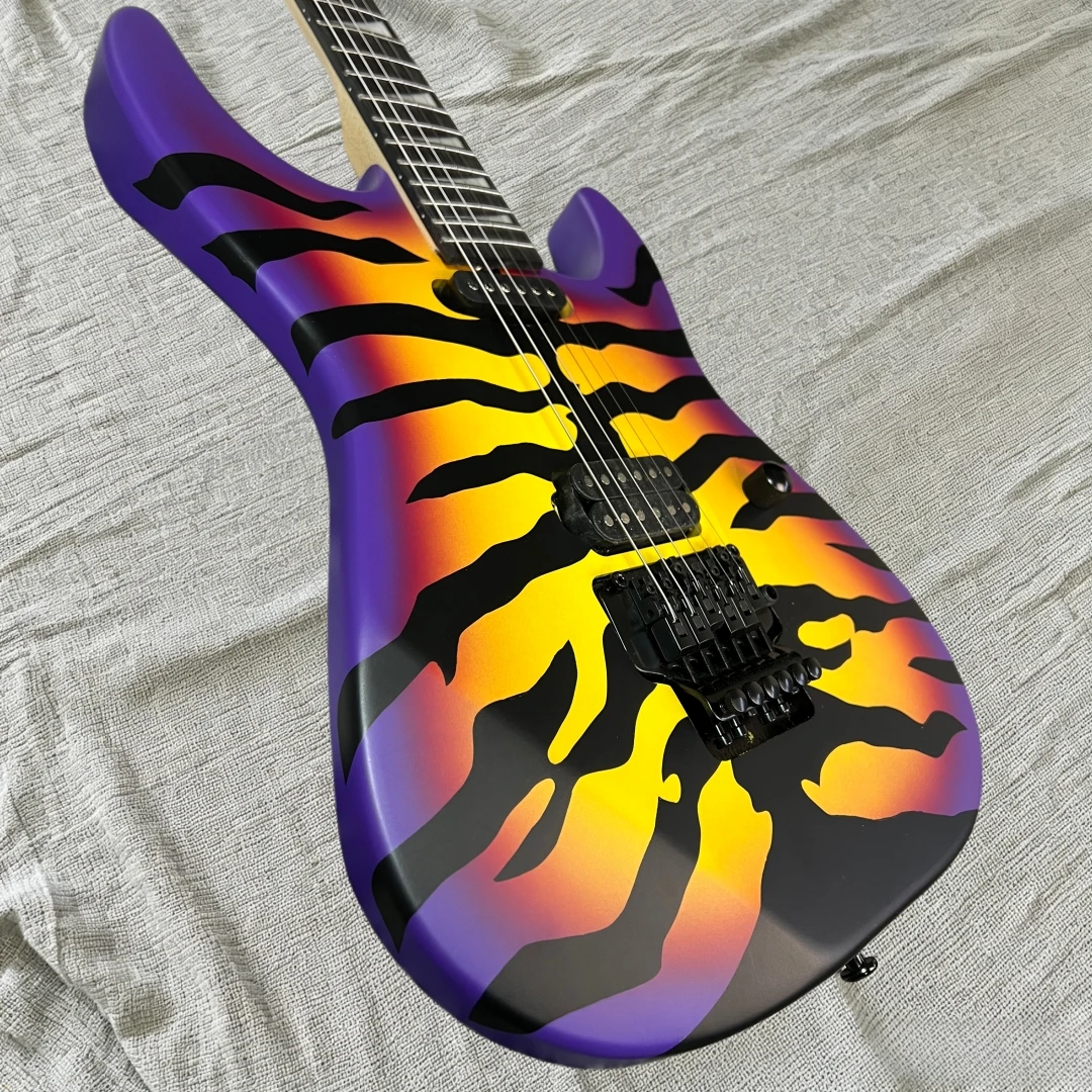 6‑StringElectric Guitar, Purple Orange Gradient Tiger Stripe Finish, H‑S Pickups, Pull Switch