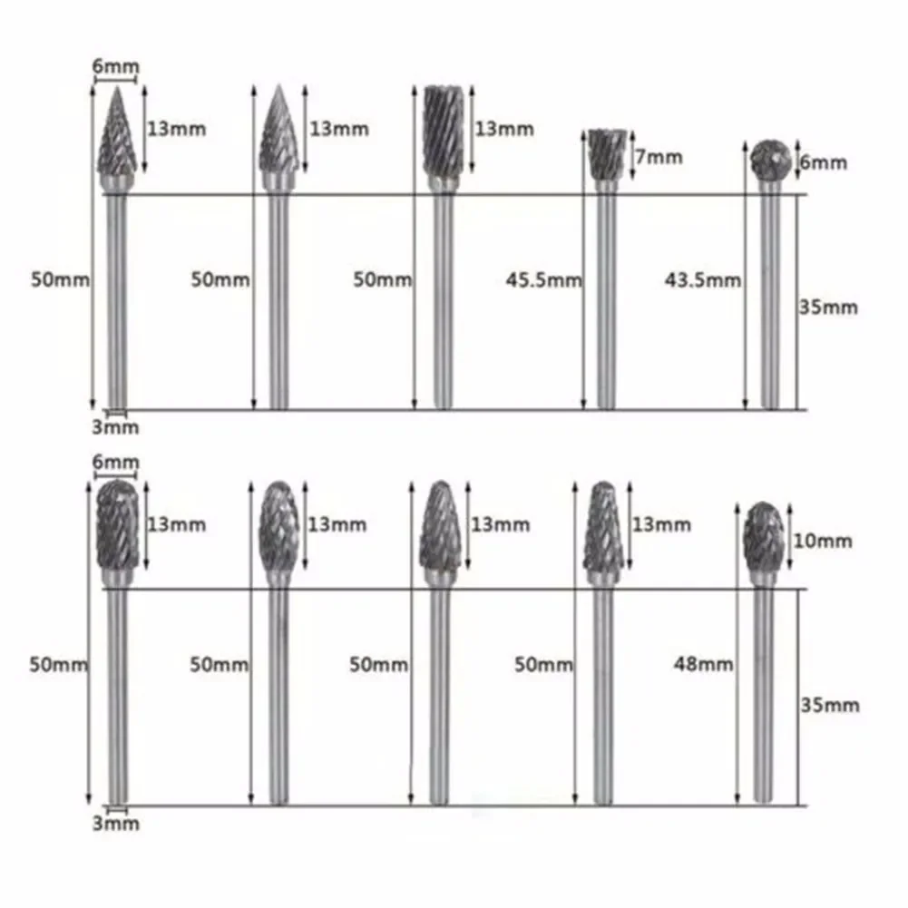 Imagem -04 - Carboneto de Tungstênio Rebarbas Rotativas Brocas Fresa Ferramenta Rotativa Rebarbas para Metal Madeira Moagem Elétrica Broca Rotativa 10 Peças