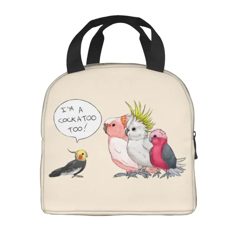 Funny Cockatoo Cockatiel Thermal Insulated Lunch Bags Women Parrot Birds Portable Lunch Tote for Outdoor Picnic Storage Food Box