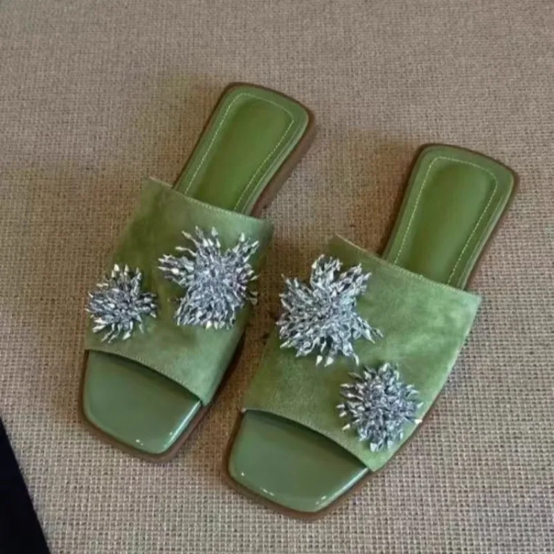 

Туфли на плоской подошве с квадратным носком, новые летние туфли без шнуровки с резным декором, нескользящие износостойкие женские сандалии на мягкой подошве