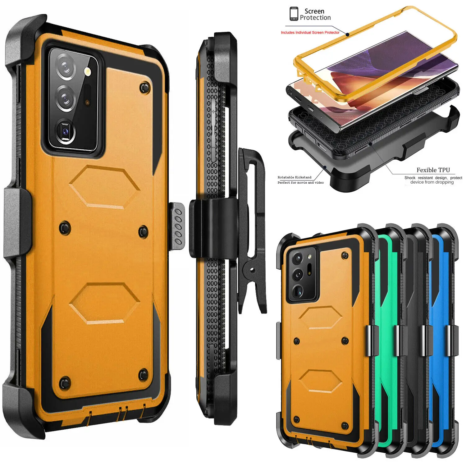 3 in 1 Heavy Duty Rugged Shockproof Case For Samsung Galaxy Note 20 Ultra Shockproof Stand Belt Clip Cover+Screen Protector