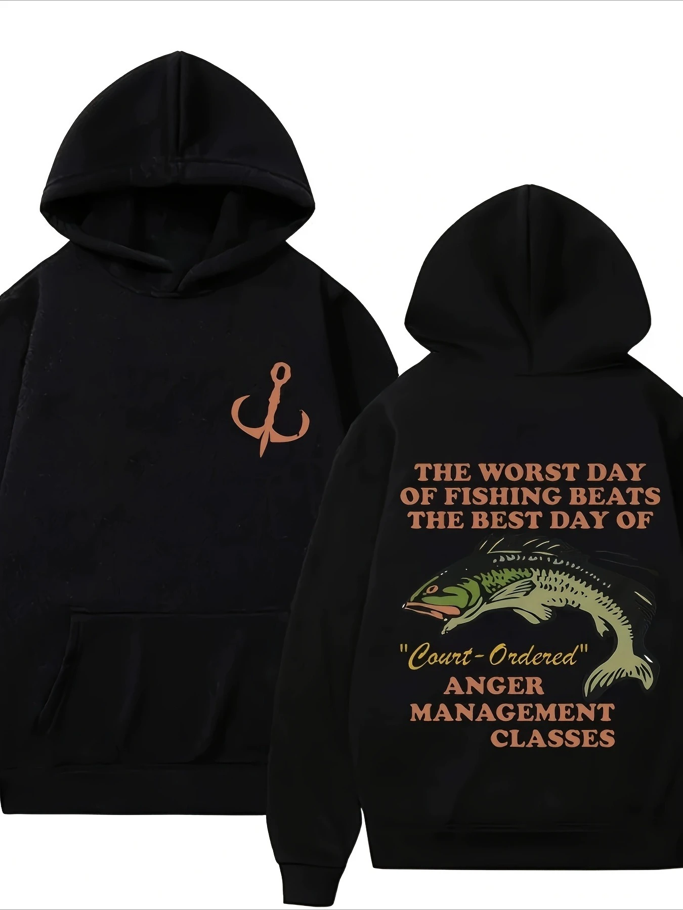 

Men's Funny Fishing Print Hoodies Men and Women Long Sleeve Sweatshirt Pullover Retro Hip Hop Tops Outdoor Activewear Clothing