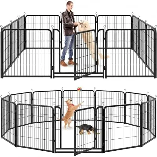 Kfho Dog Playpen Outdoor Extra Wide 12 Piece Panels Heavy Duty Anti-Rust Coating-Strengthened Dog Fence 40