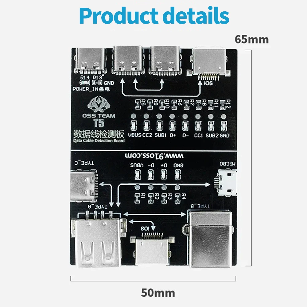 Scheda di rilevamento rapido linea dati ON-OFF OSS T5 per IPhone Android USB/Lightning/Type-C/Micro linea dati strumento di rilevamento anomalo