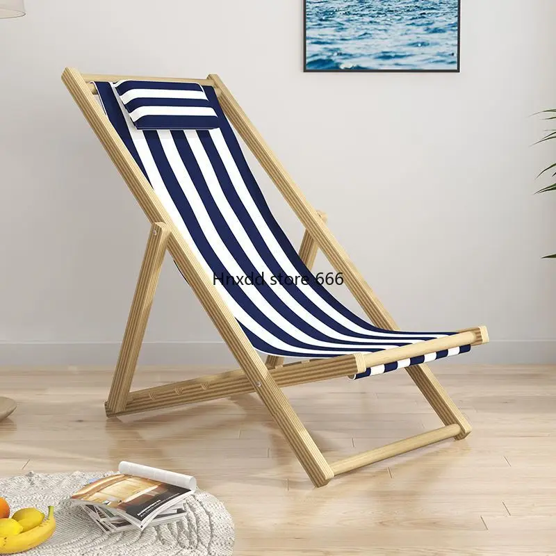 Solid wood beach chair folding deck chair portable balcony home