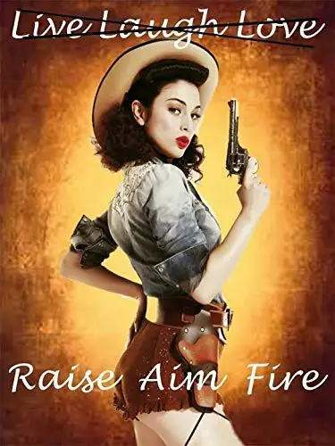 Vintage Metal Sign Raise Aim Fire Pin Up Girl Gun Sexy Cowgirl for Home Bar Pub Kitchen Garage Restaurant Wall Deocr Plaque Sign