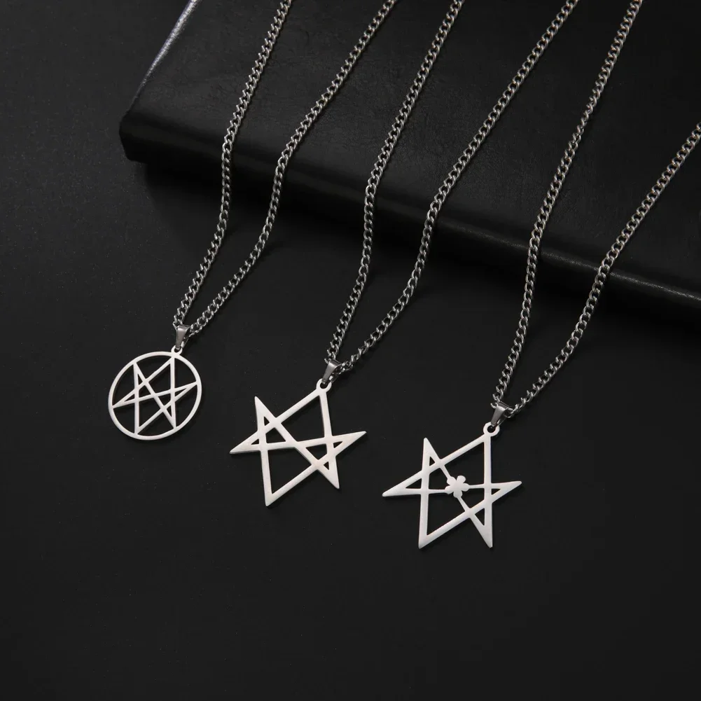 My Shape Vintage Stainless Steel Men Women Necklaces Thelema Unicursal Hexagram Symbol Pendant Necklace Talisman Amulet Jewelry