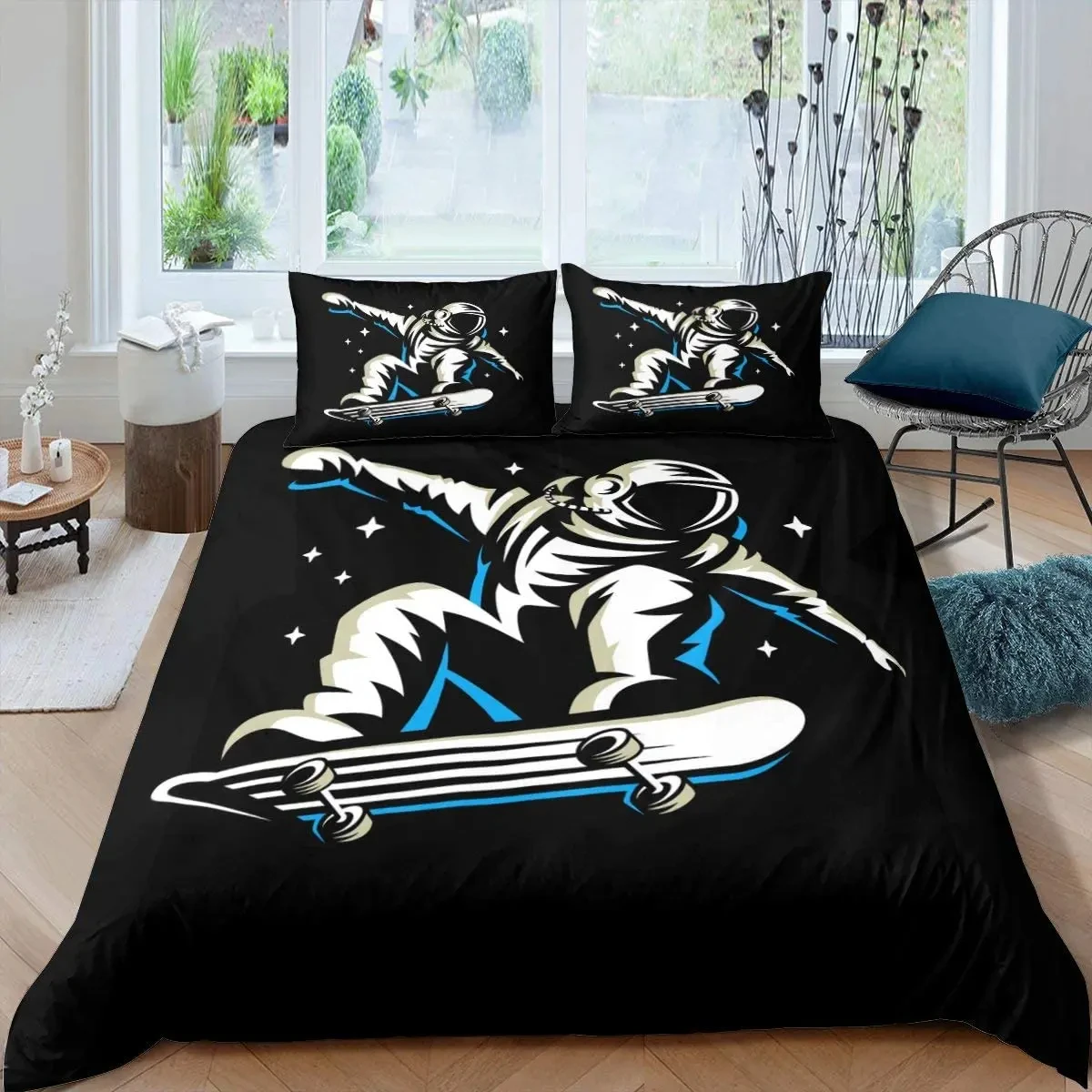 Astronaut Bedding Set Outer Space Twin Queen Duvet Cover Set, Galaxy Starry Sky Comforter Cover Space Astronaut Bedspread Cover