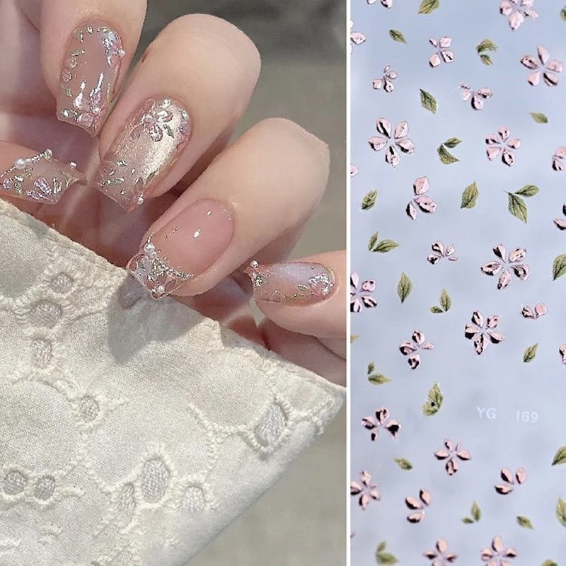 2Pcs Bronzing Flower Leaf Nail Stickers Floral Nail Designs Petal Leaves Nail Supplies 3D Self-Adhesive Flower Nail Decals