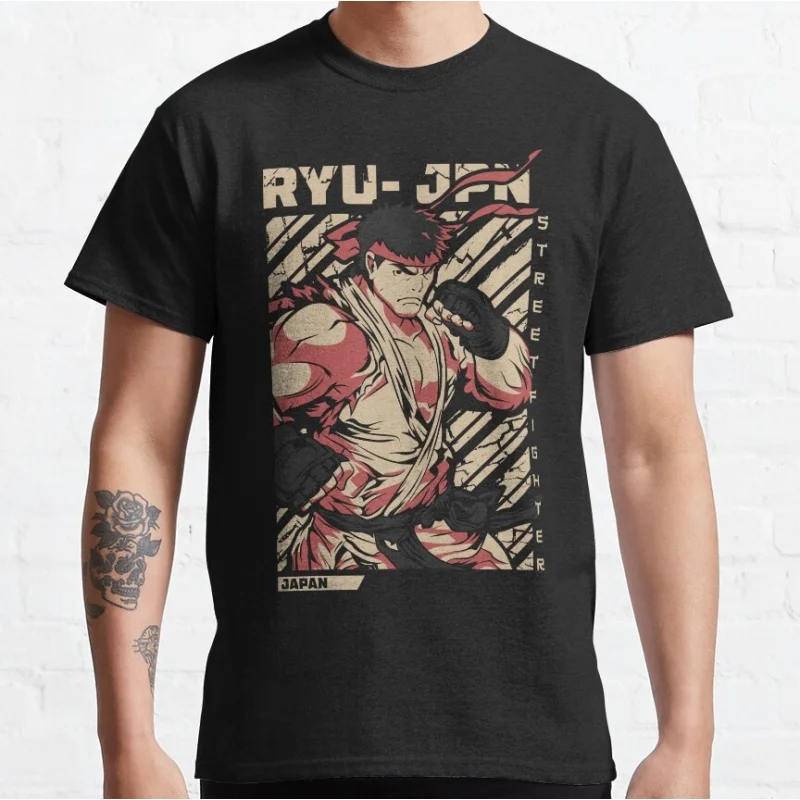 

0330 Ryu 80s Combat Street fighter Gift t shirt Retro Arcade game Graphic Tee Y2K Clothes Large size Tops 100% cotton print tee