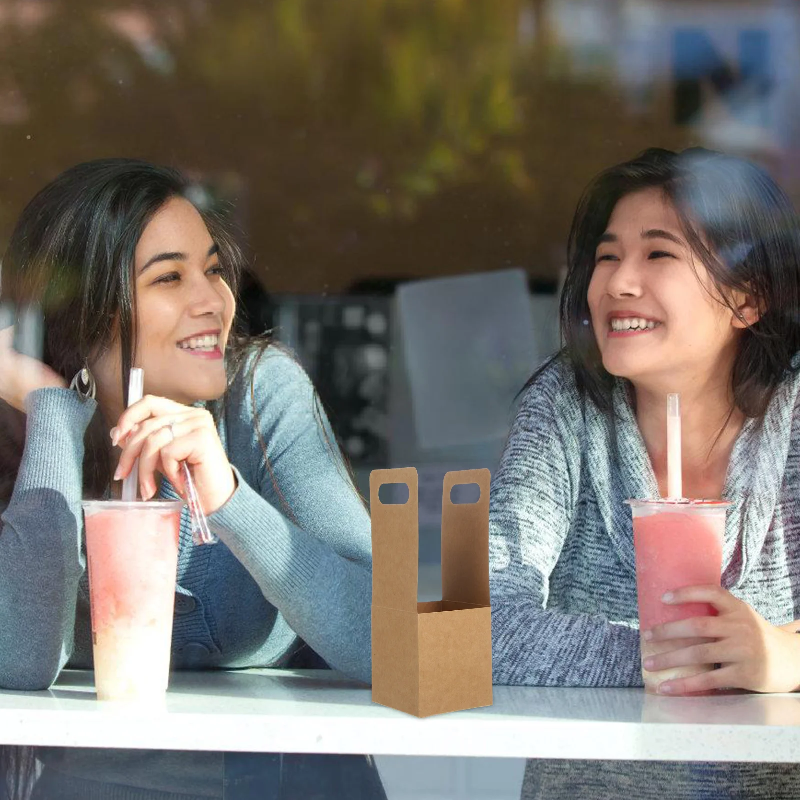 

10 Pcs Beverage Holder Drink Bracket Foldable Single Cup Carrier Hot Cold Takeaway Paperboard Handle Kraft Coffee Storage