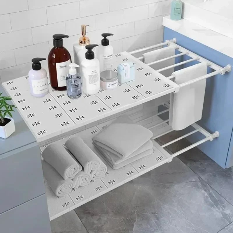 Extendable Closet Shelf Adjustable Storage Rack Closet DIY Wardrobe Divider for Cabinet Tool Tension Rod Storage Organizer Shelf