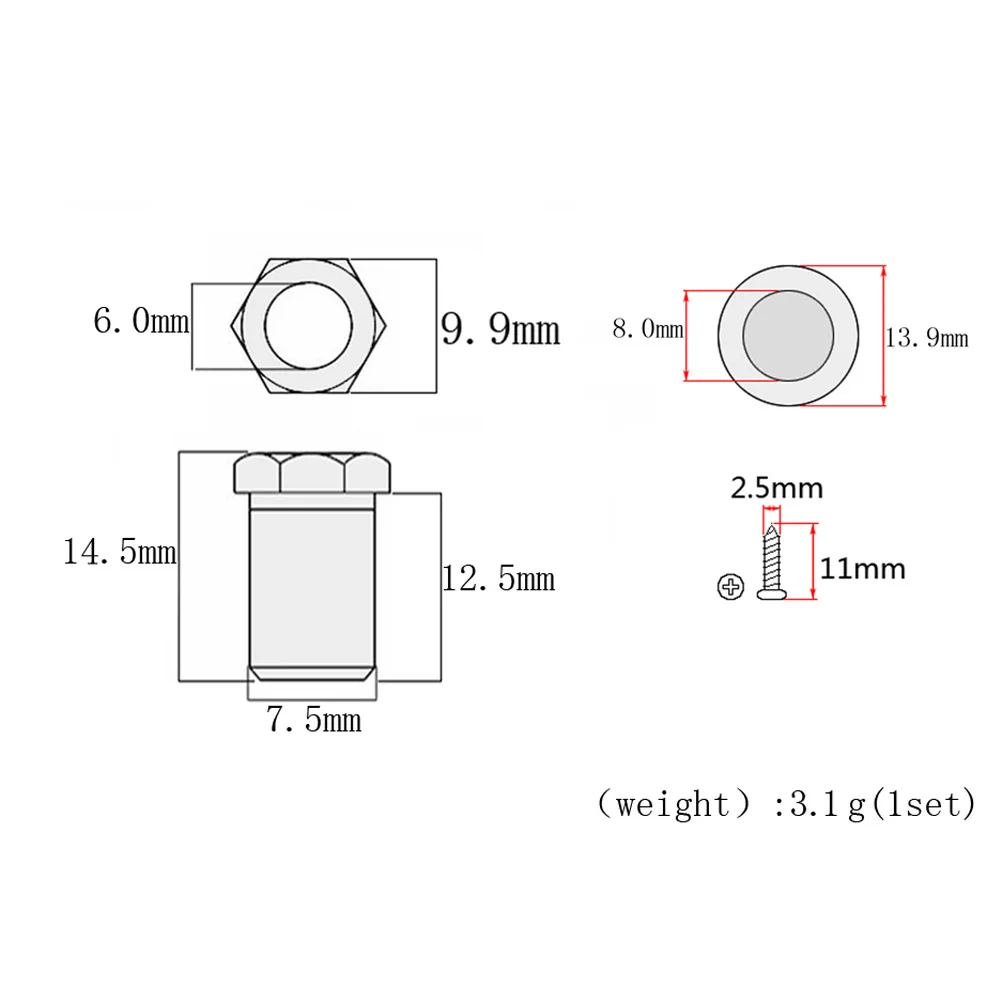 

10pcs Guitar Tuning Peg Ferrule Kit Metal Threaded Bushing Mounting Screw For Electric Guitar Ukulele Replacement Silver