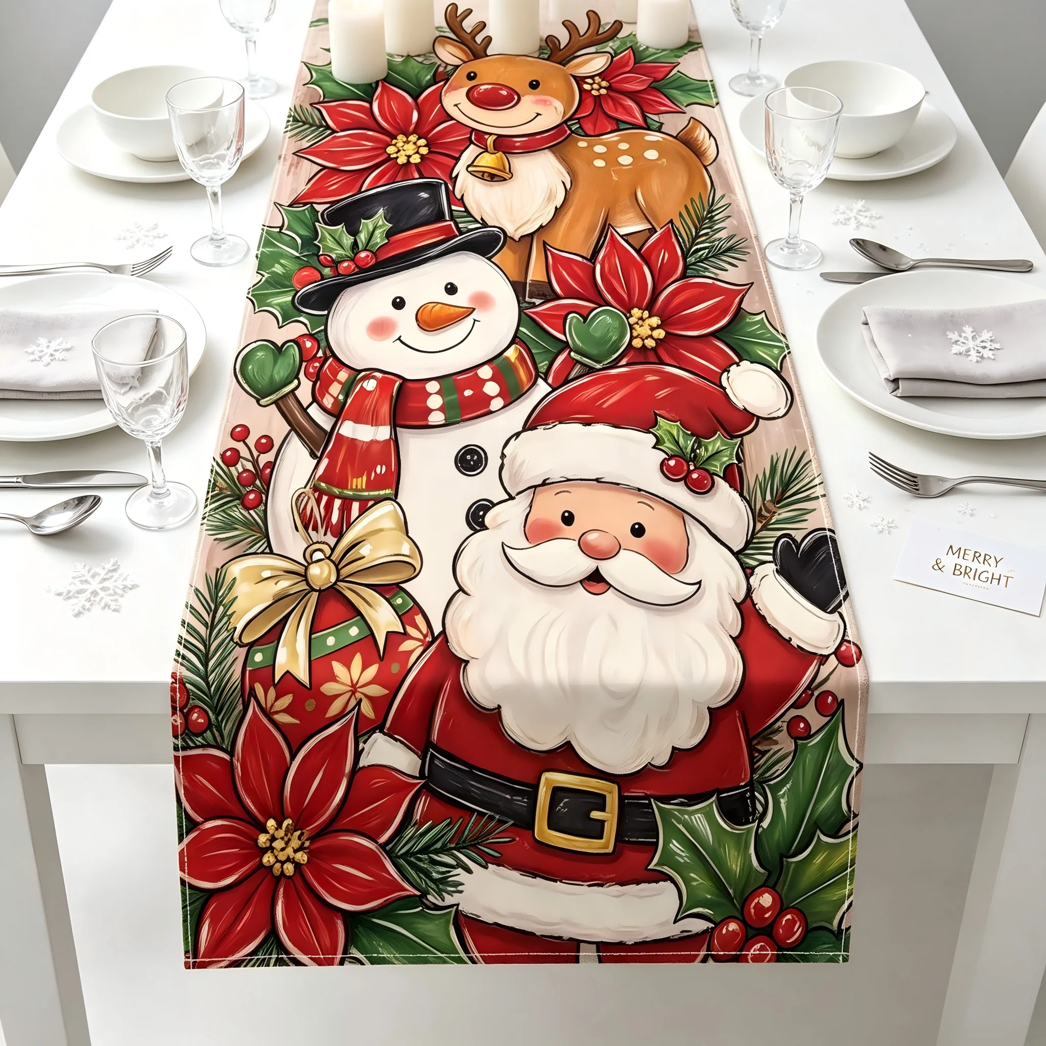 Christmas Printed Table Runner Breathable Dining Table Runner Holiday Table Decor Fade Resistant For Shoe Cabinet Dining Room
