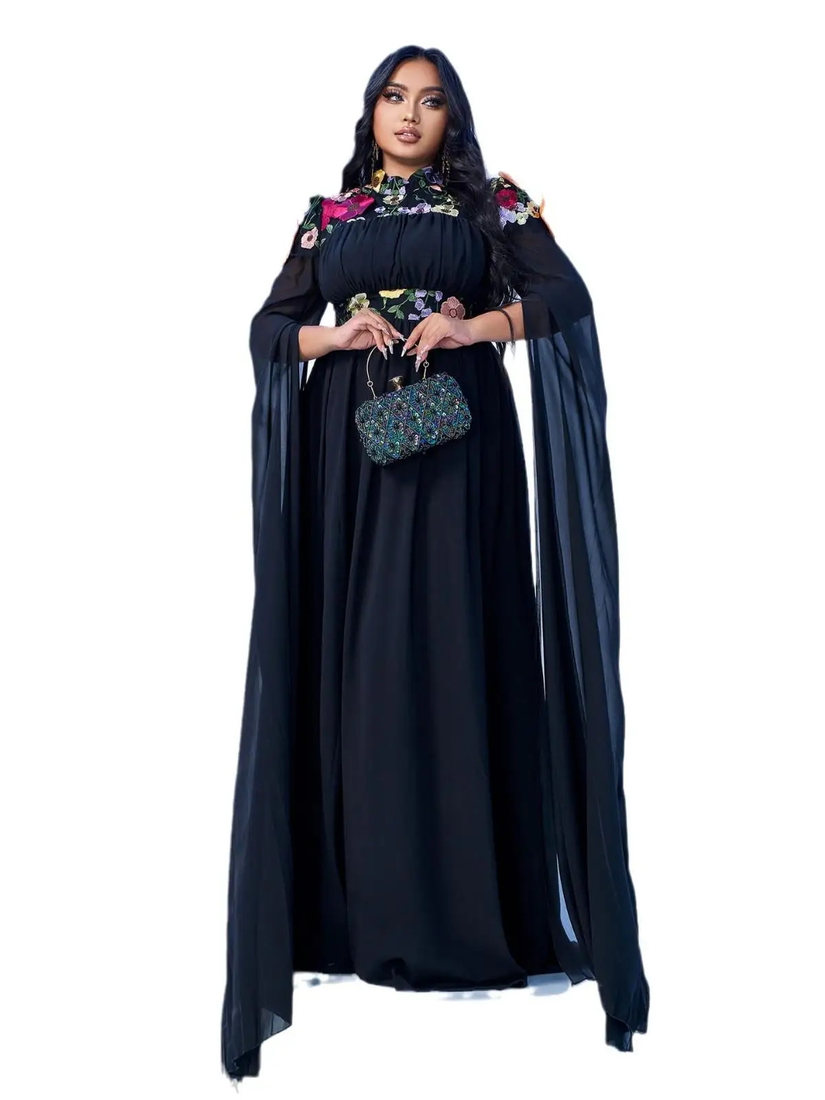 Abendkleid in Übergröße, lang, Sve, rund, Ne Dr mit Verzierungen für Damen in Übergröße, Sommer, Neuankömmling, 00 % Triacetat...
