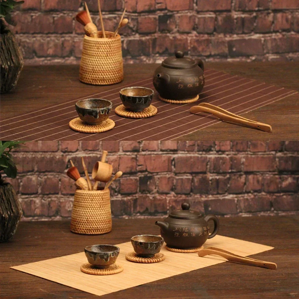 Completed Size Natural Bamboo Tea Table in Coffee Brown/ natural bamboo color Kitchen Mat Retro Home Decoration original Curtain