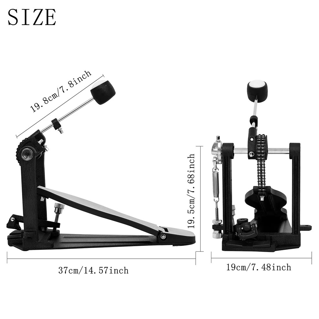 Single Step Pedal Double Chain Anti Slip Aluminum Alloy Double Chain Drum Support Pedal for Drum Set Jazz Drum