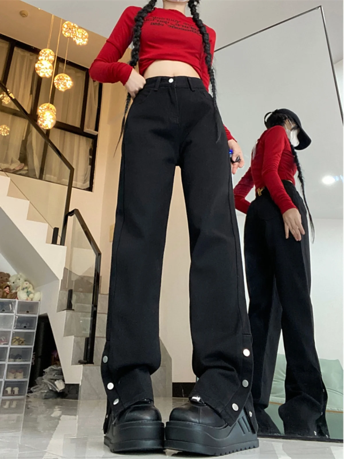 Pantalones vaqueros de mezclilla de pierna recta de cintura alta de talla grande para mujer primavera otoño nuevos pantalones largos adelgazantes de calle americana Sle