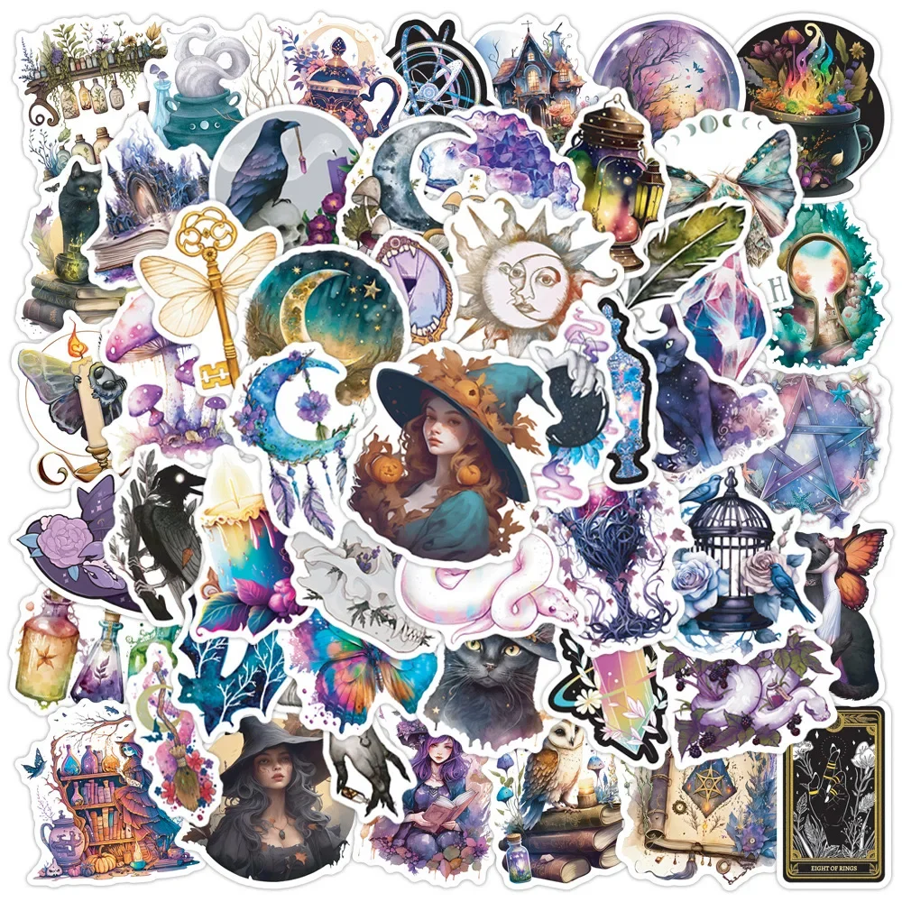 10/50pcs Gothic Magic Moon Cat Witch Stickers Astrology Tarot Decals DIY Laptop Scrapbook Fridge Phone Graffiti Toy Sticker