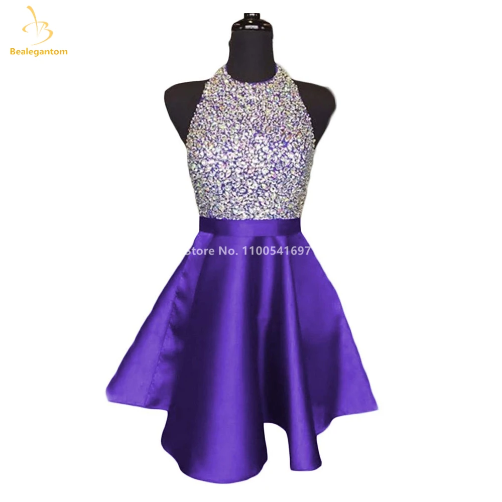 Bealegantom-Robe Courte Perlée à Col Licou pour ix, Tenue de Bal pour Occasions Formelles, Mini Cocktail