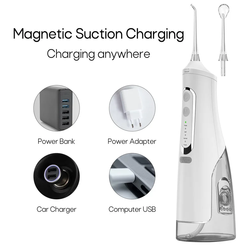 แบบพกพา Irrigator น้ำ Jet ทันตกรรม Flusher 310ML USB ชาร์จ Water Pick Flosser 4หัวฉีดทำความสะอาดฟัน Dropshipping