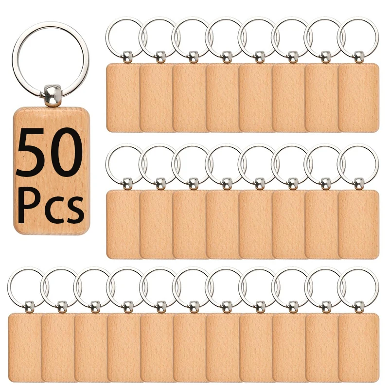 

50Pcs Wooden Keychain for Women Men Key Chains Rings Christmas for Teacher Coworker Employee