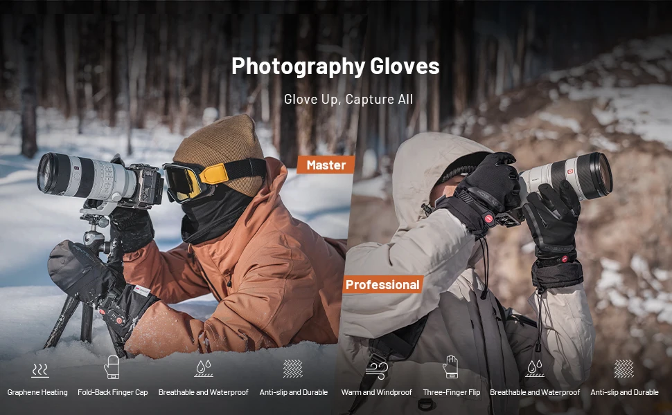 PGYTECH Professionelle Fotografie-Handschuhe, rutschfest, langlebig, echtes Leder, Polyesterfaser, 3 m Baumwollmaterial für Fotografen – Detail 1